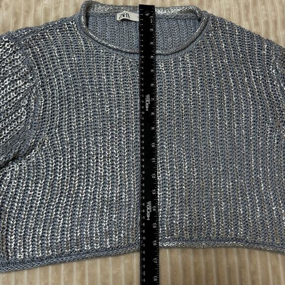 Zara Women’s Crop Sweater Metallic Silver Size Medium - Picture 8 of 12
